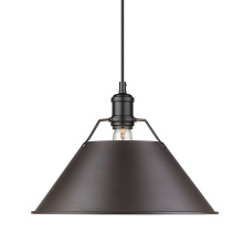 Golden 3306-L BLK-RBZ - Yep by Golden Lighting Orwell 1-light 14in Pendant in Matte Black and Rubbed Bronze shade